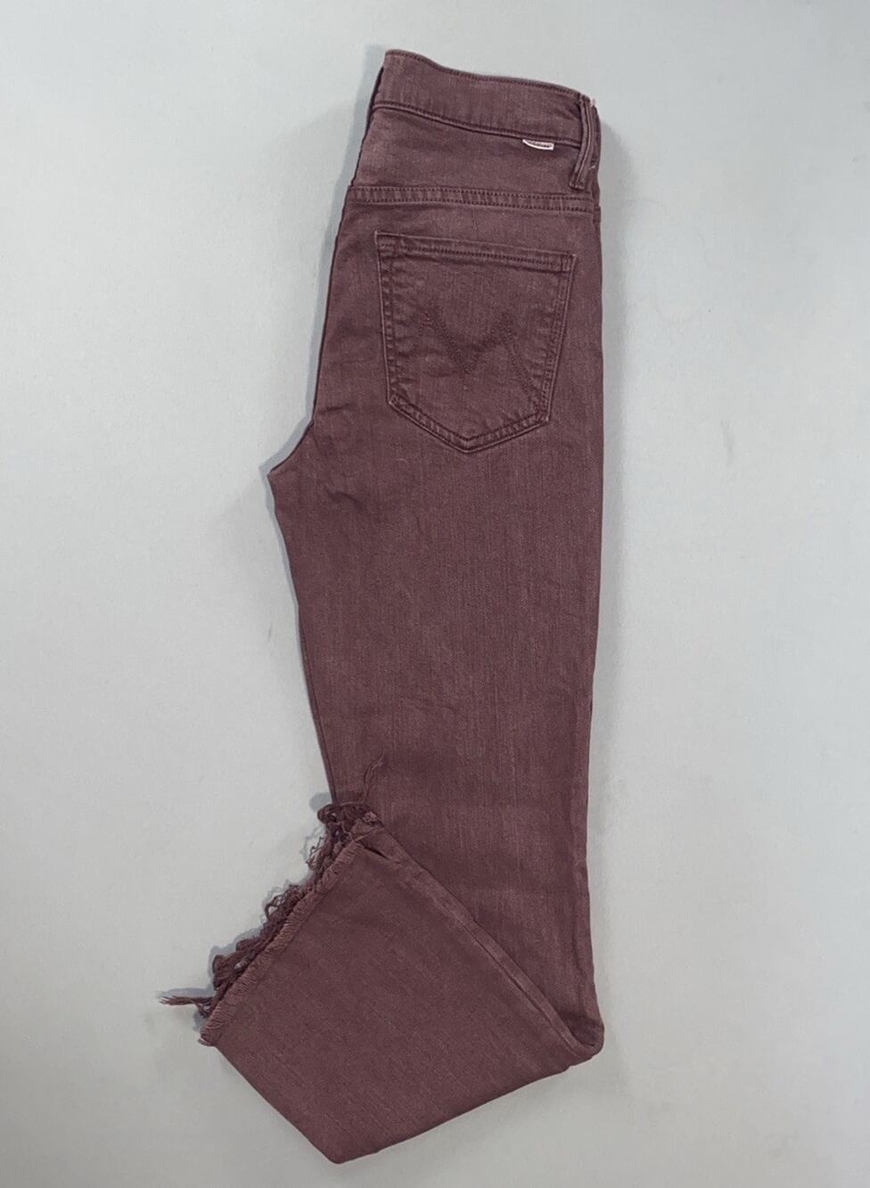Mother The Insider Crop Step Fray Jeans in Cats and Dogs. Burgundy, Women's 26.